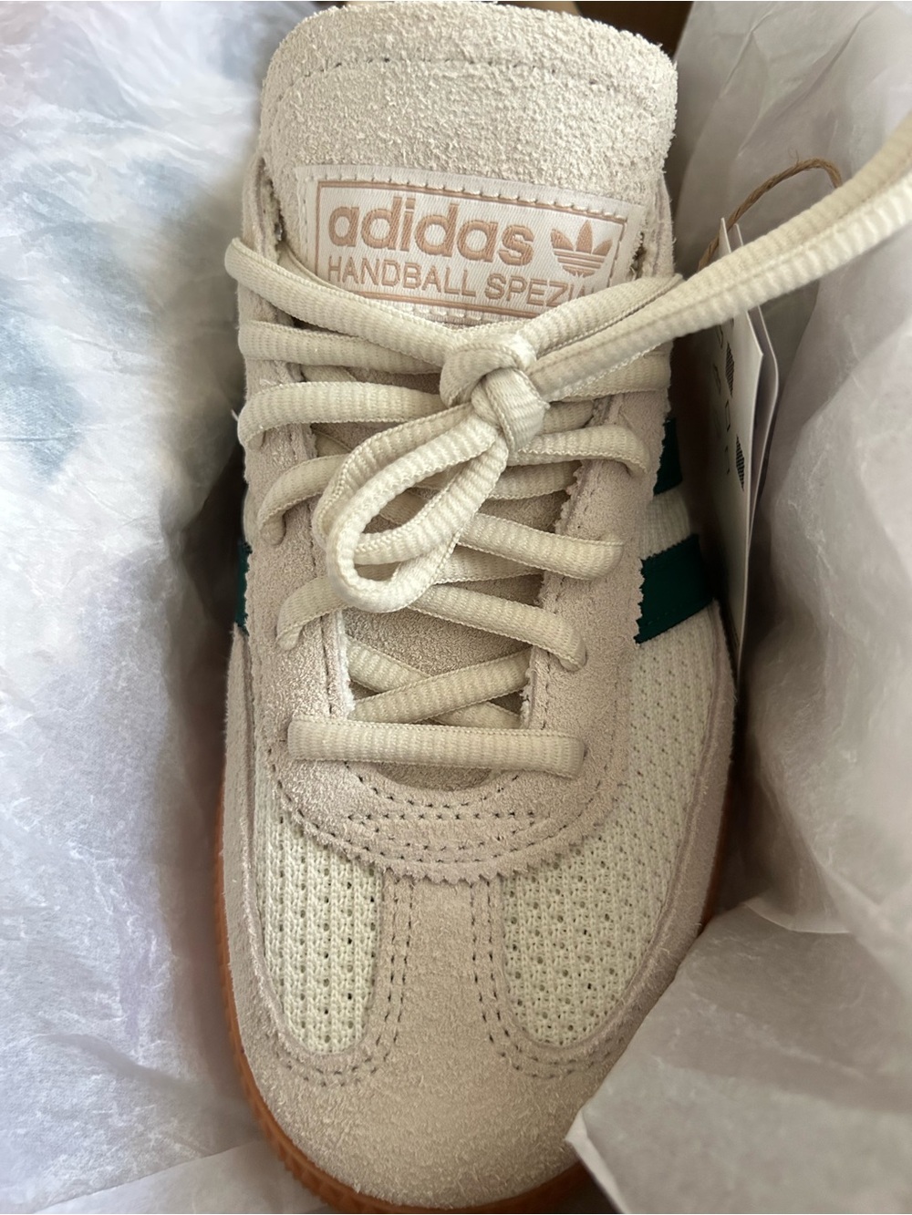 Adidas off white, green stripes and gum soles Size 5M - Women's 7 - Picture 5 of 6